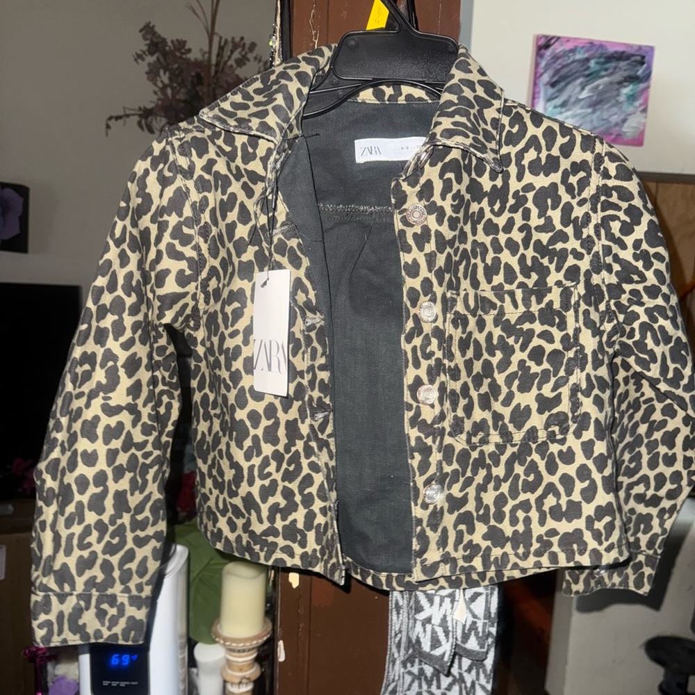 BNWT ZARA GIRLS SIZE 8-9 LEOPARD JEAN JACKET